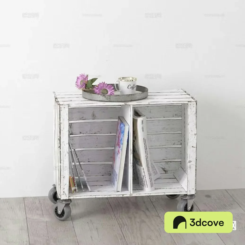 Industrial style mobile side cabinet magazine rack