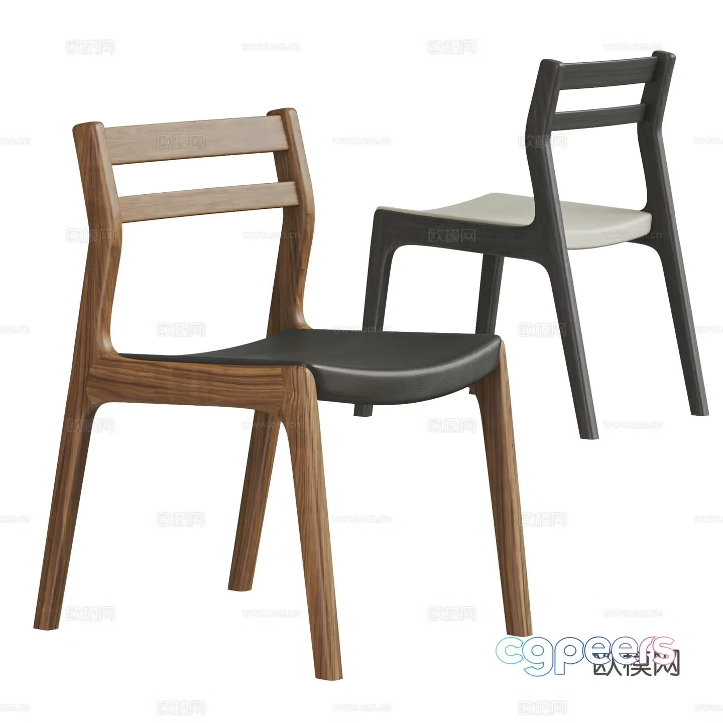 Middle style dining chair Nordic dining chair leather chair wooden chair walnut dining chair 3d model