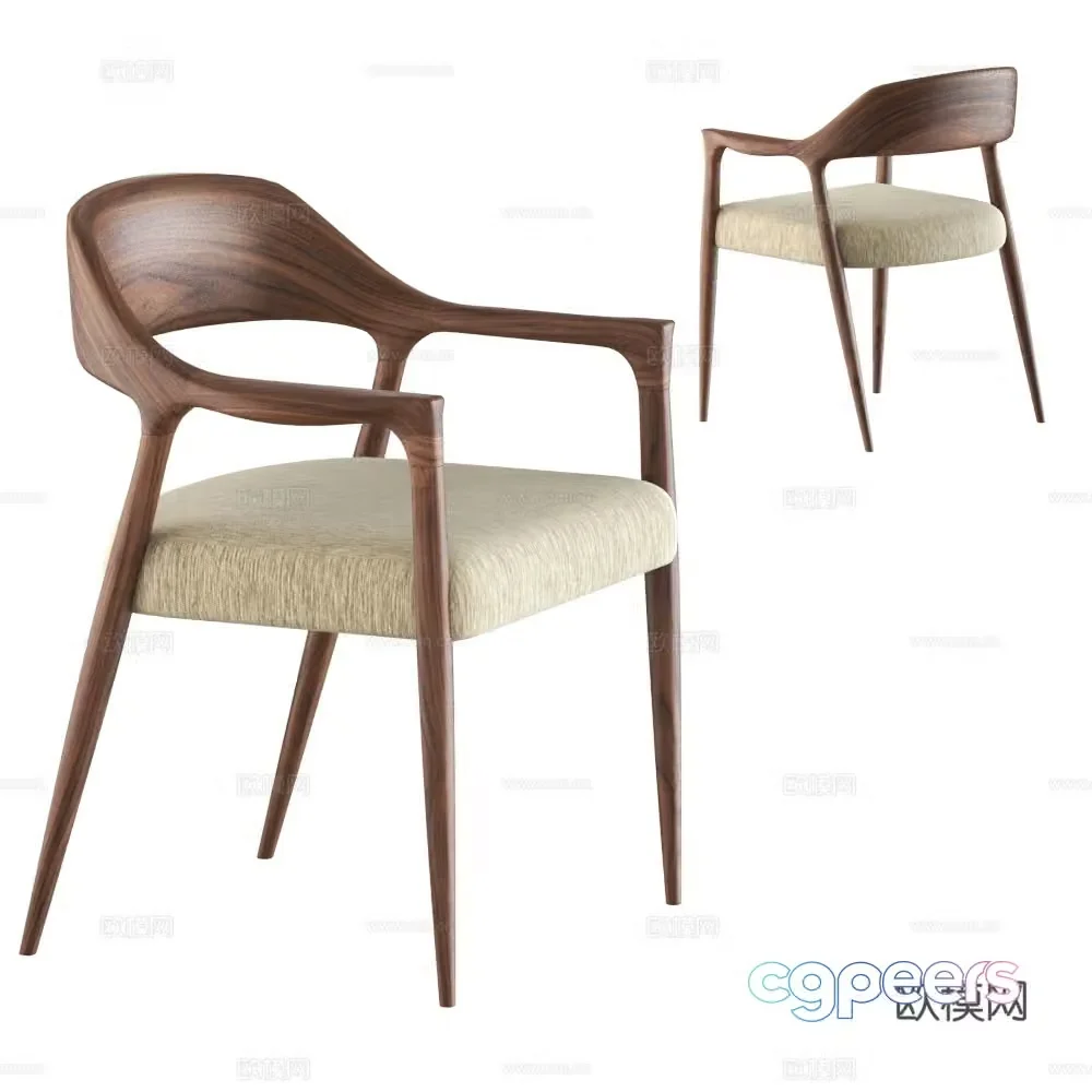 Log single chair Nordic chair 3d model