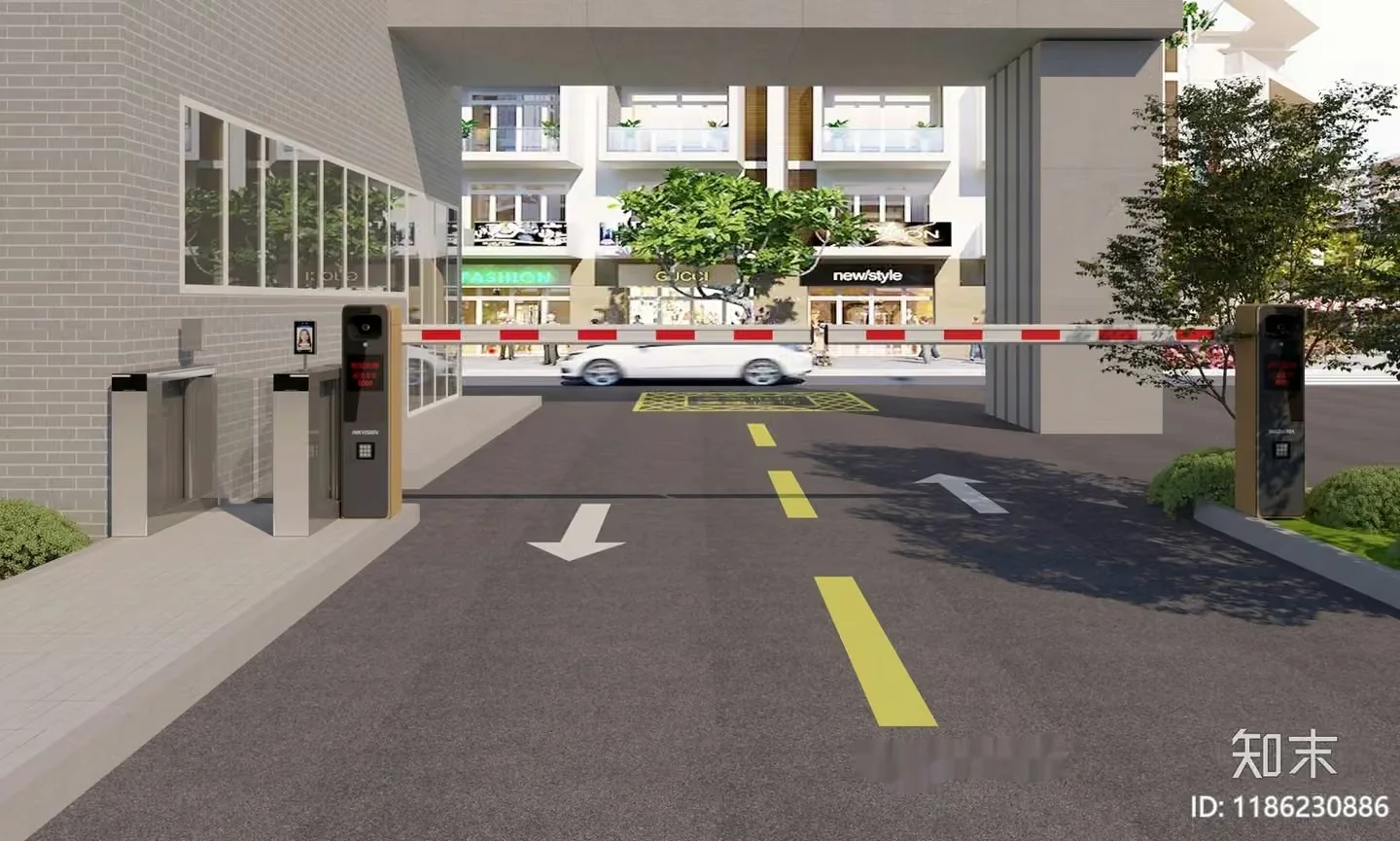 A White Car Driving Through A Barrier Gate 3D Model – 4887 – VRAY Render
