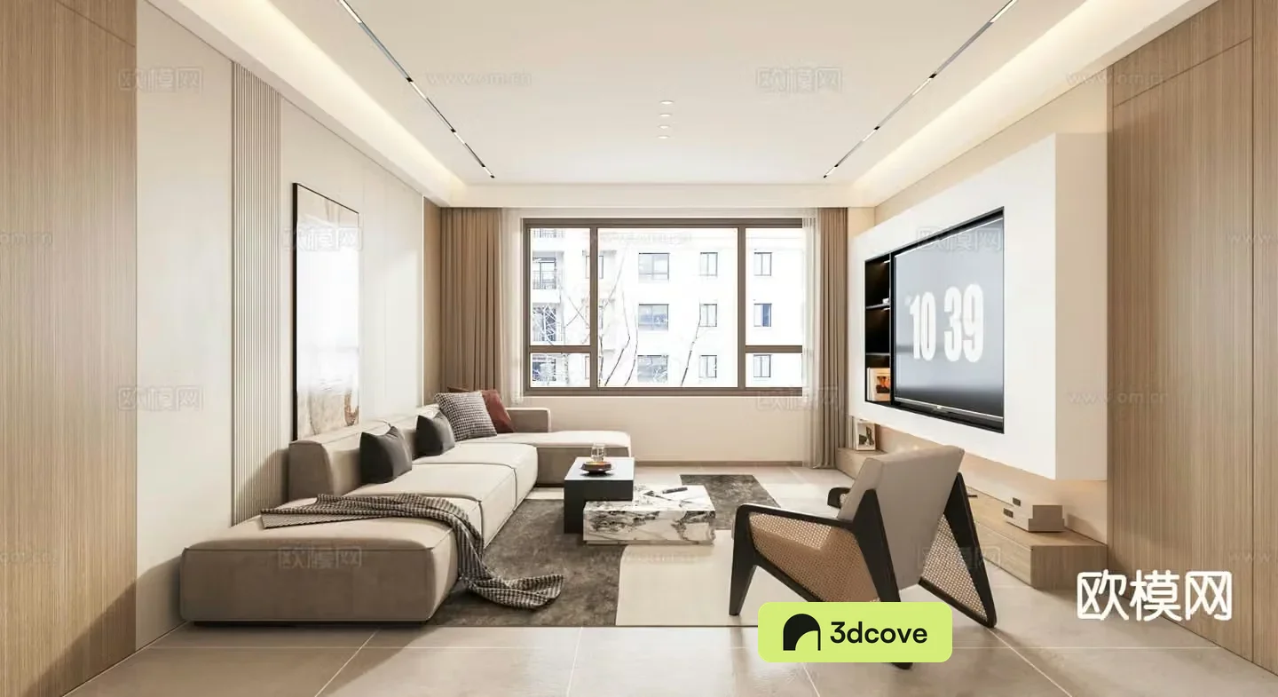 Modern living room open kitchen