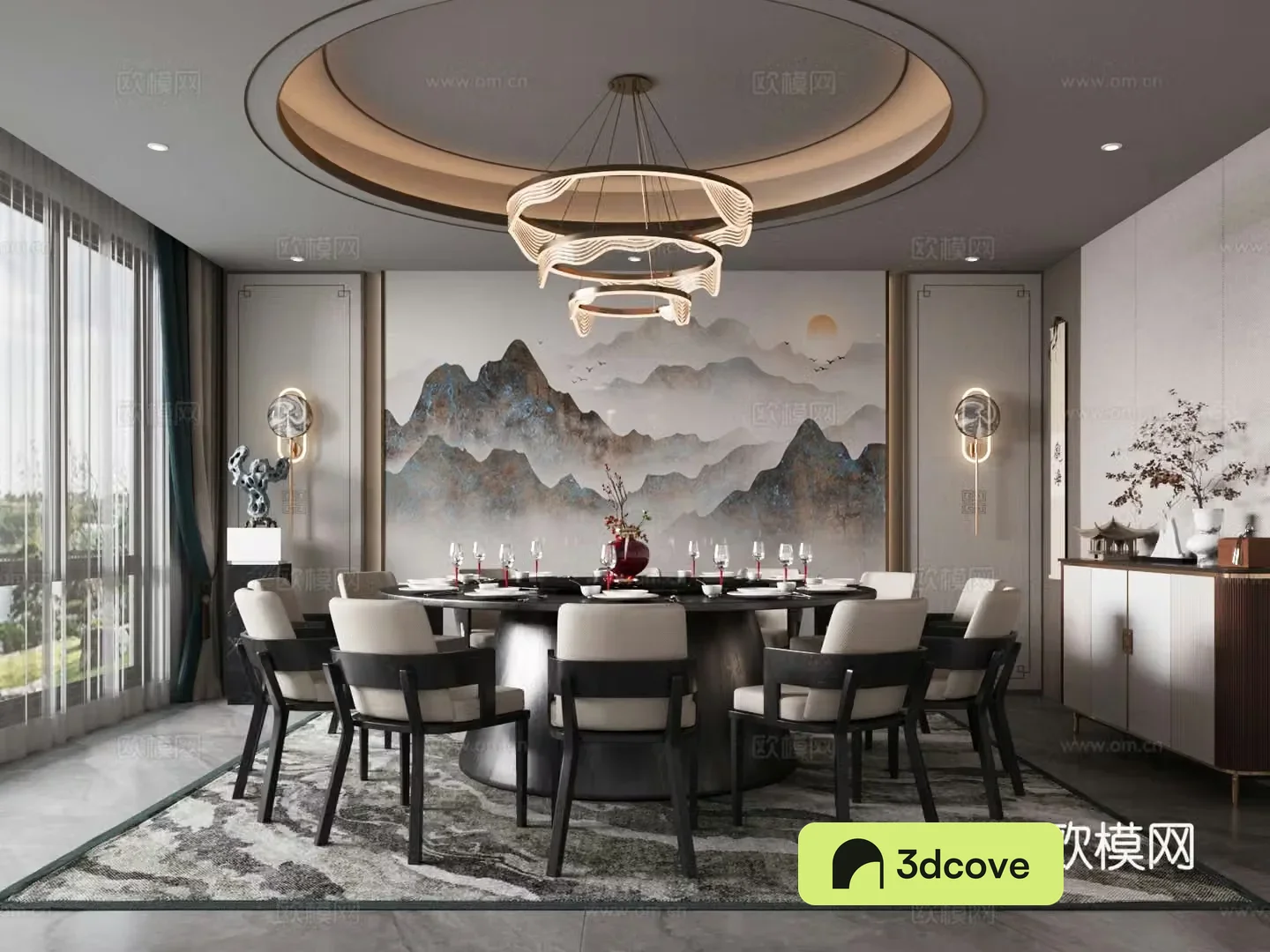 New Chinese restaurant private room dining table and chair combination