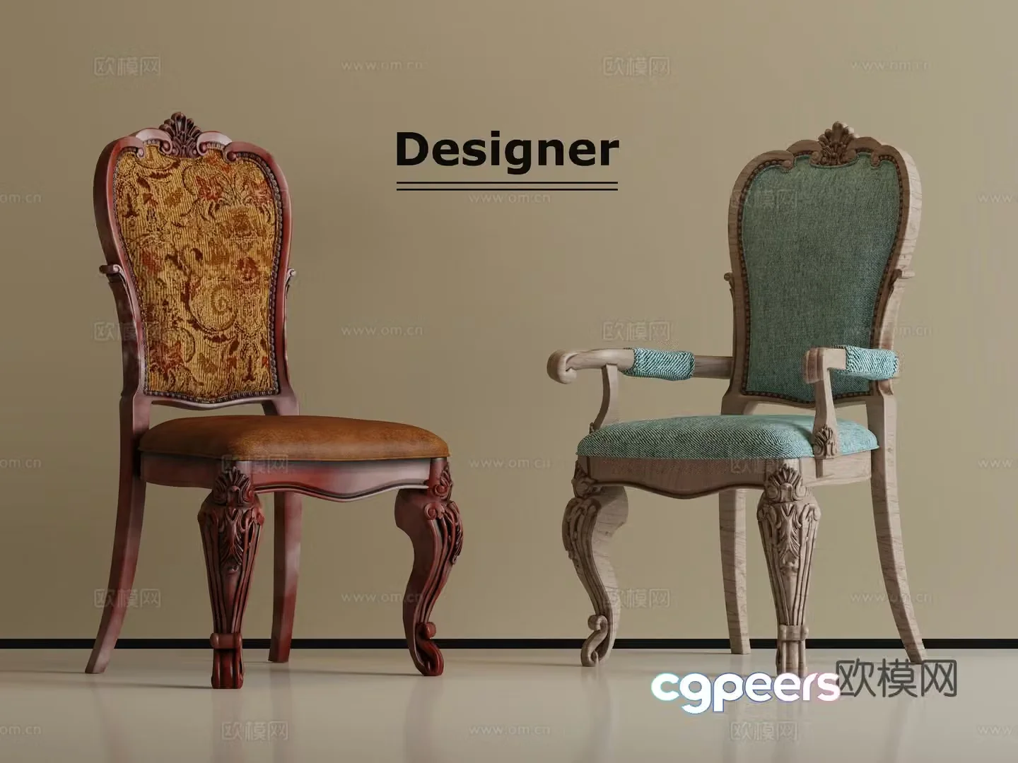 European single chair dining chair 3D model