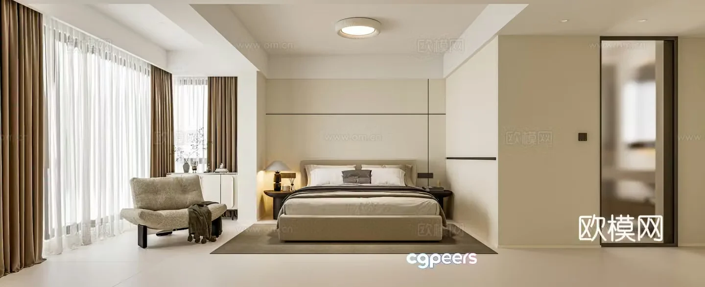 Creamy Master Bedroom 3d Model