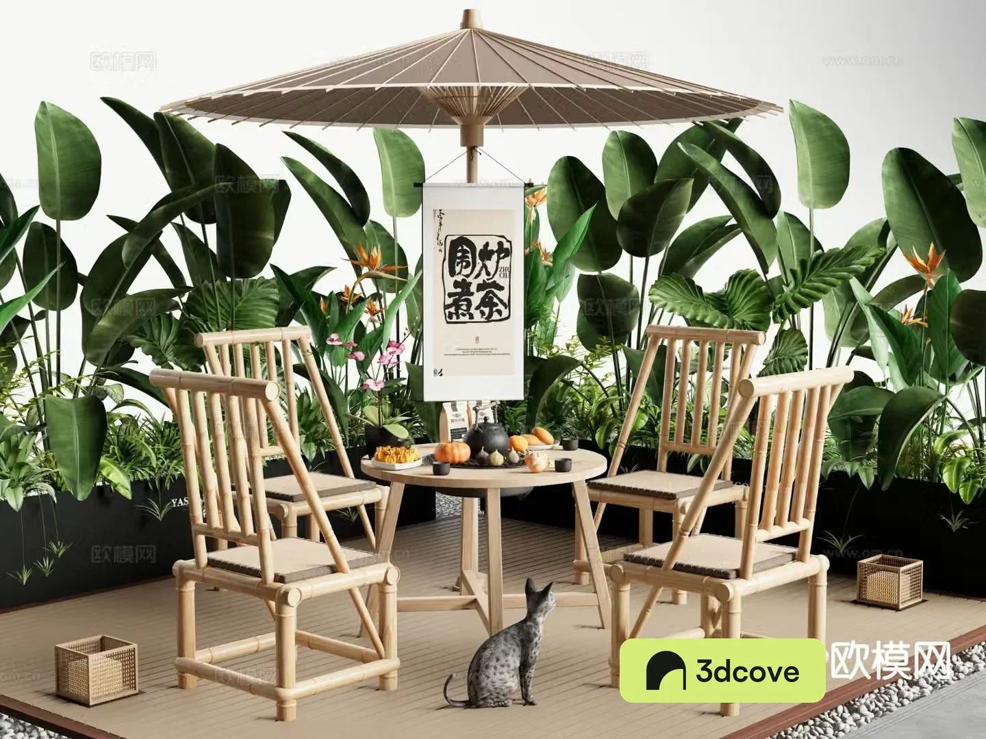 Wabi-sabi outdoor tables and chairs bamboo woven tables and chairs