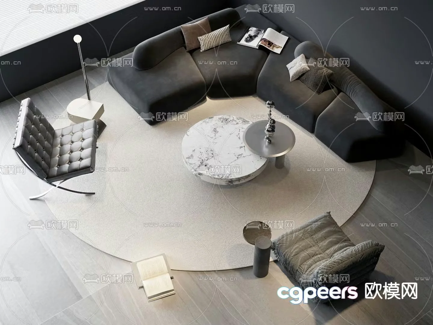 High-grade gray sofa modular sofa 3D model