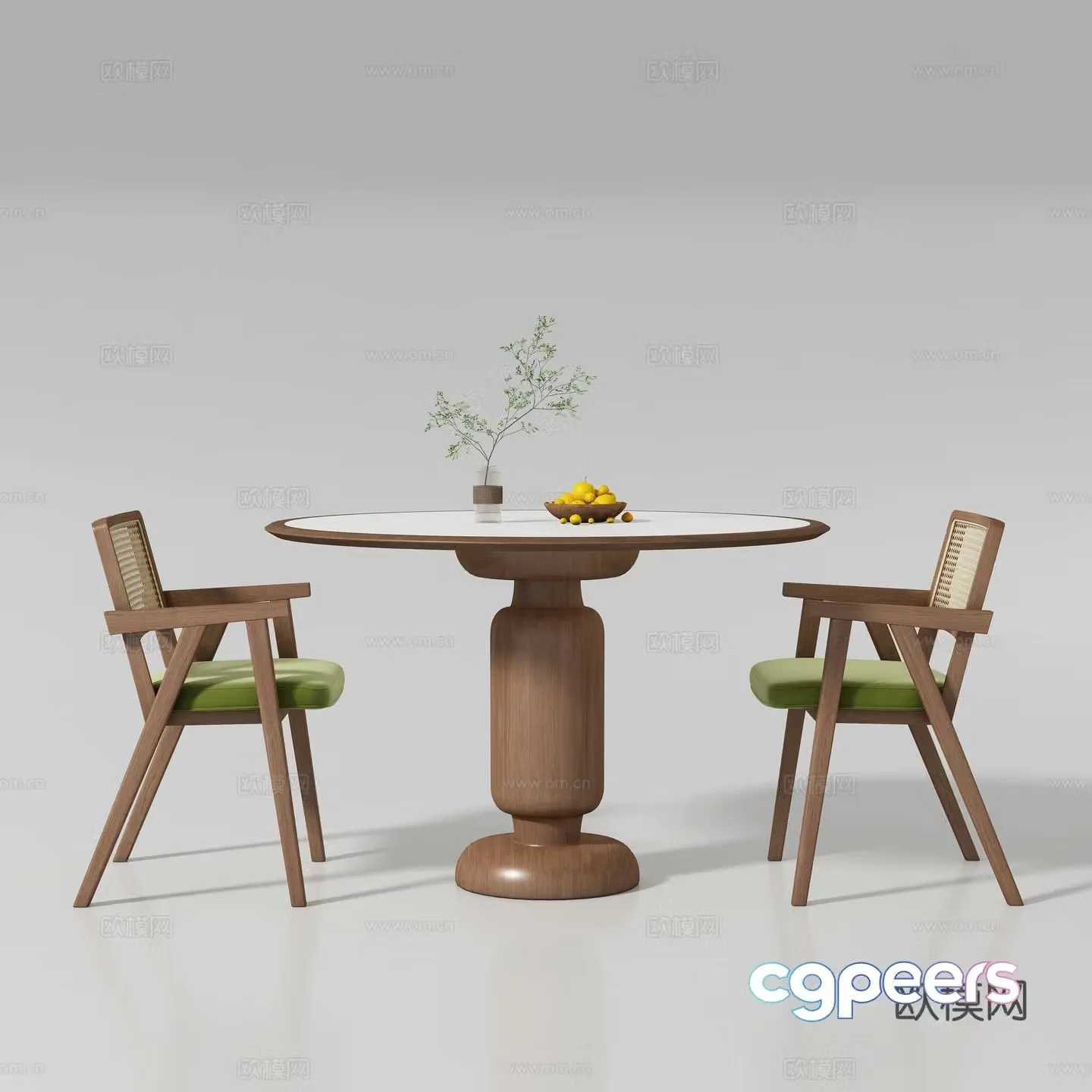 Medium style round dining table and chair 3D model