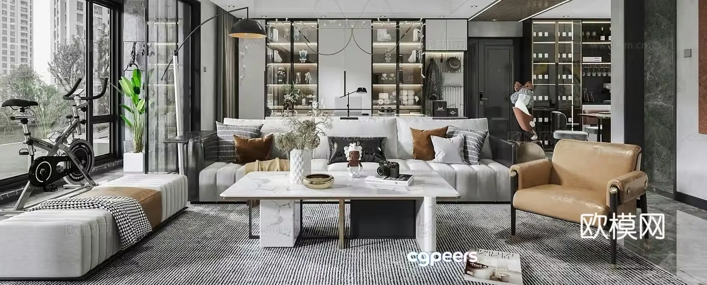 Modern living room Combined hair leisure chair wine cabinet study desk modern living room 3d model