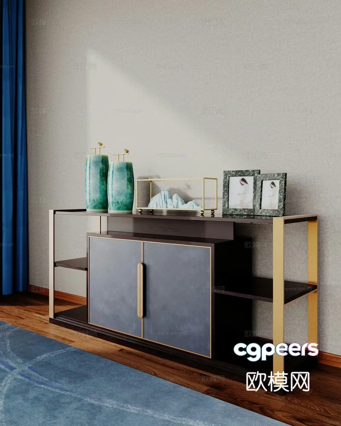 New Chinese style entrance cabinet Chinese side cabinet dining cabinet Chinese style ornament carpet curtain 3D model