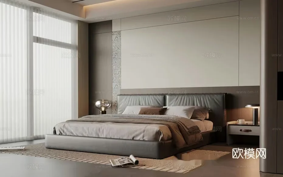 Modern Gray Bedroom 3D Model – 8054 – VRAY Render