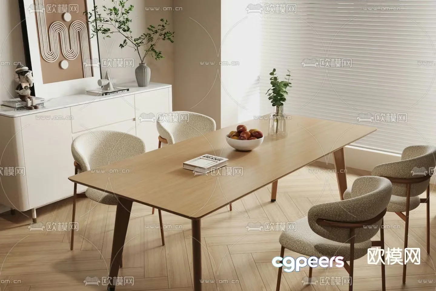 Long dining table dining table and chairs 3d model