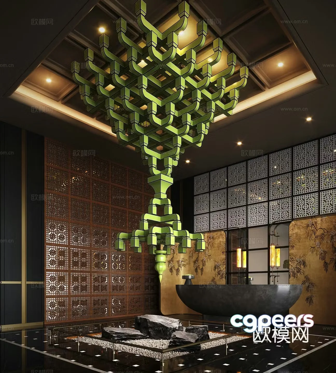 New Chinese hotel lobby bracket installation sculpture installation upside down device 3D model