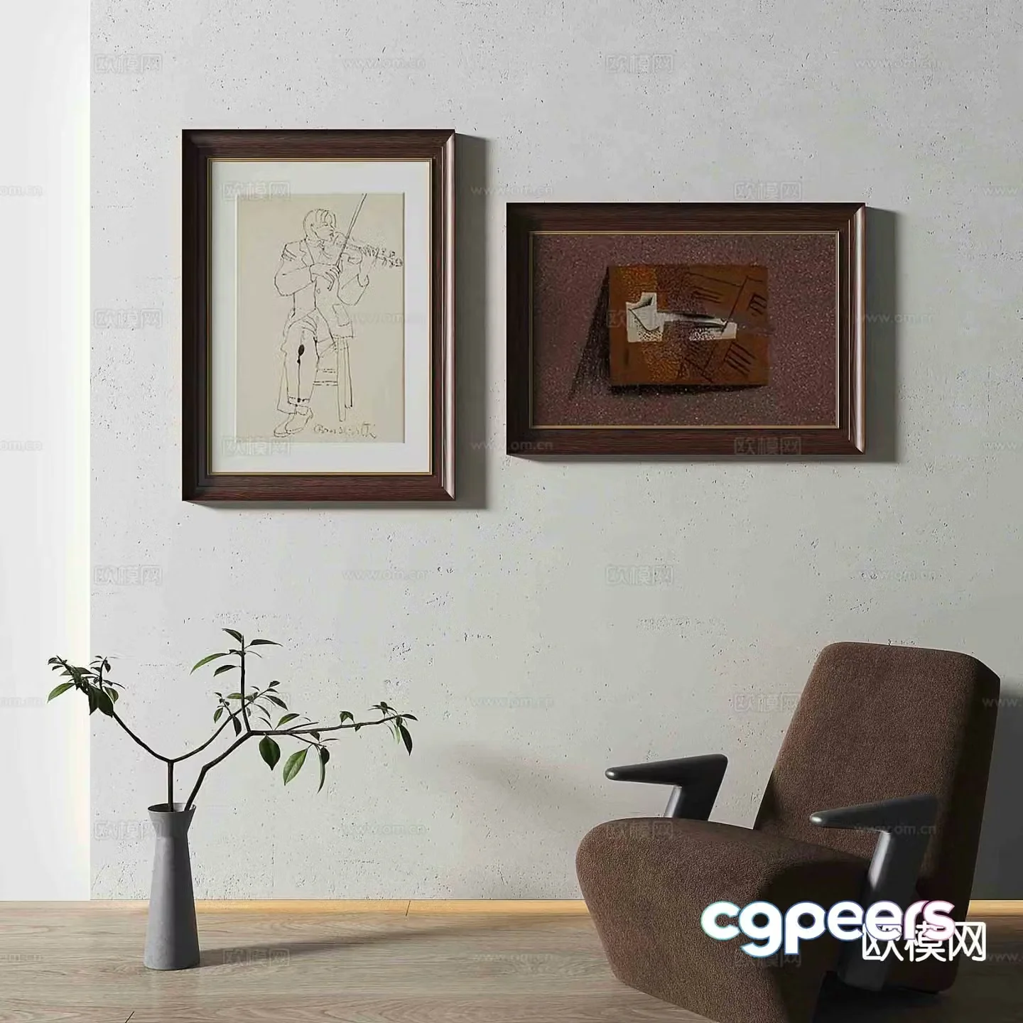 Medieval style figure painting simple drawing decorative painting 3D model