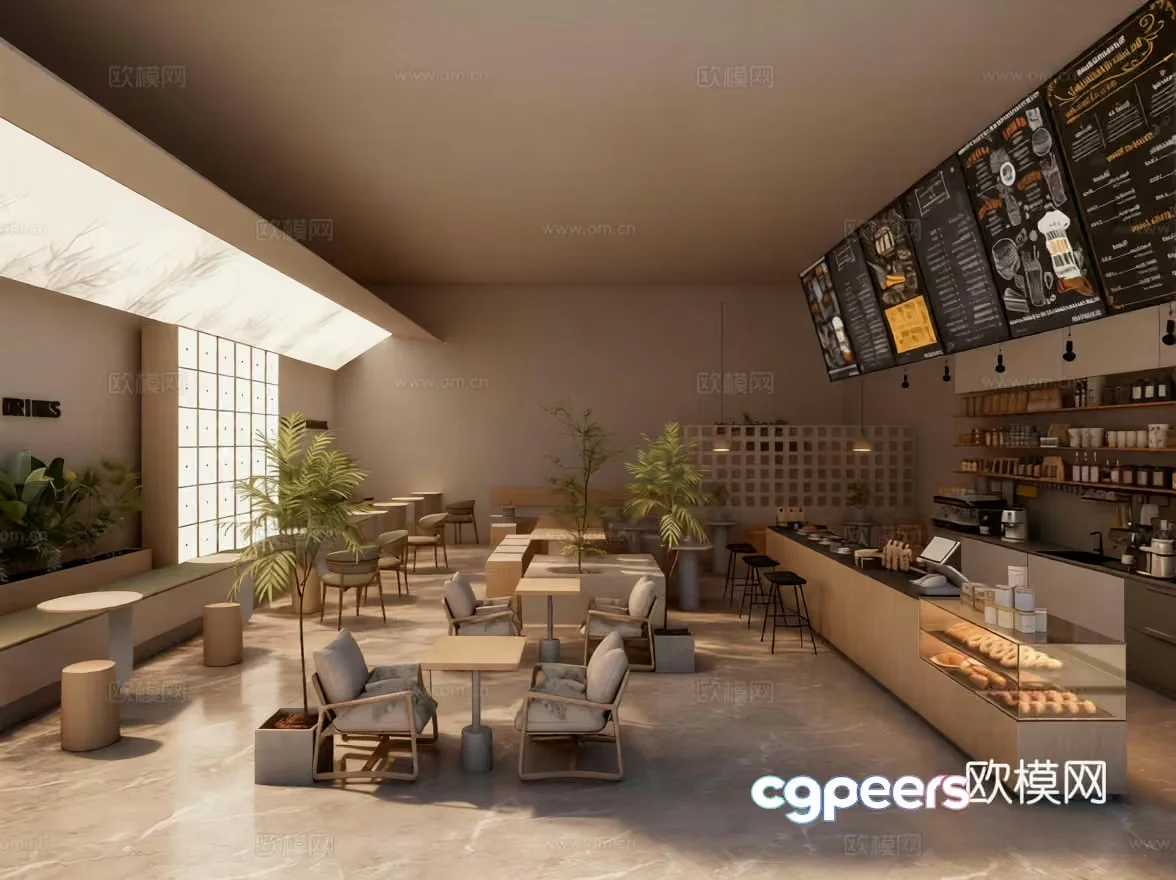Cozy Cafe Interior 3D Model – 11803 – VRAY Render