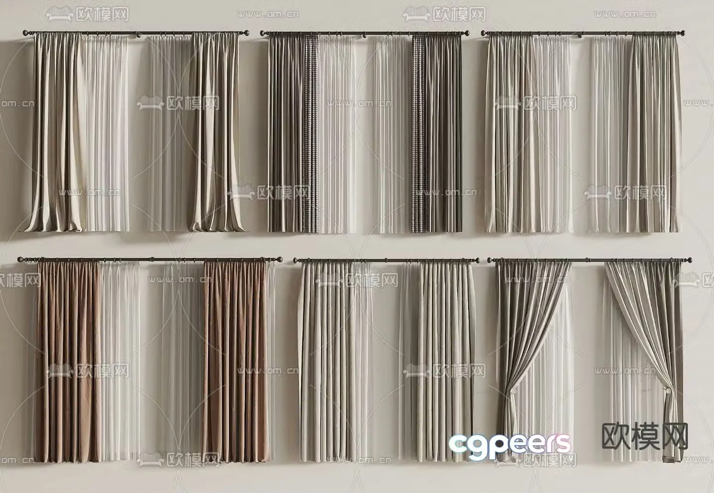 Curtains Gauze Curtains Rods 3D Model