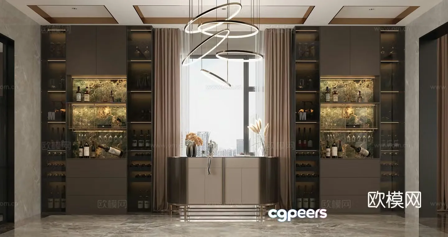 Italian light luxury villa restaurant Italian light luxury villa restaurant Modern light luxury decoration low cabinet Modern light 3D model