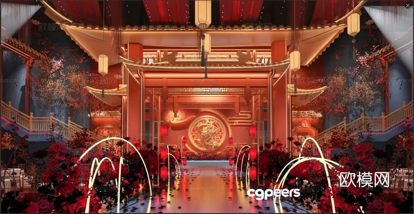 Chinese wedding hall banquet hall 3d model