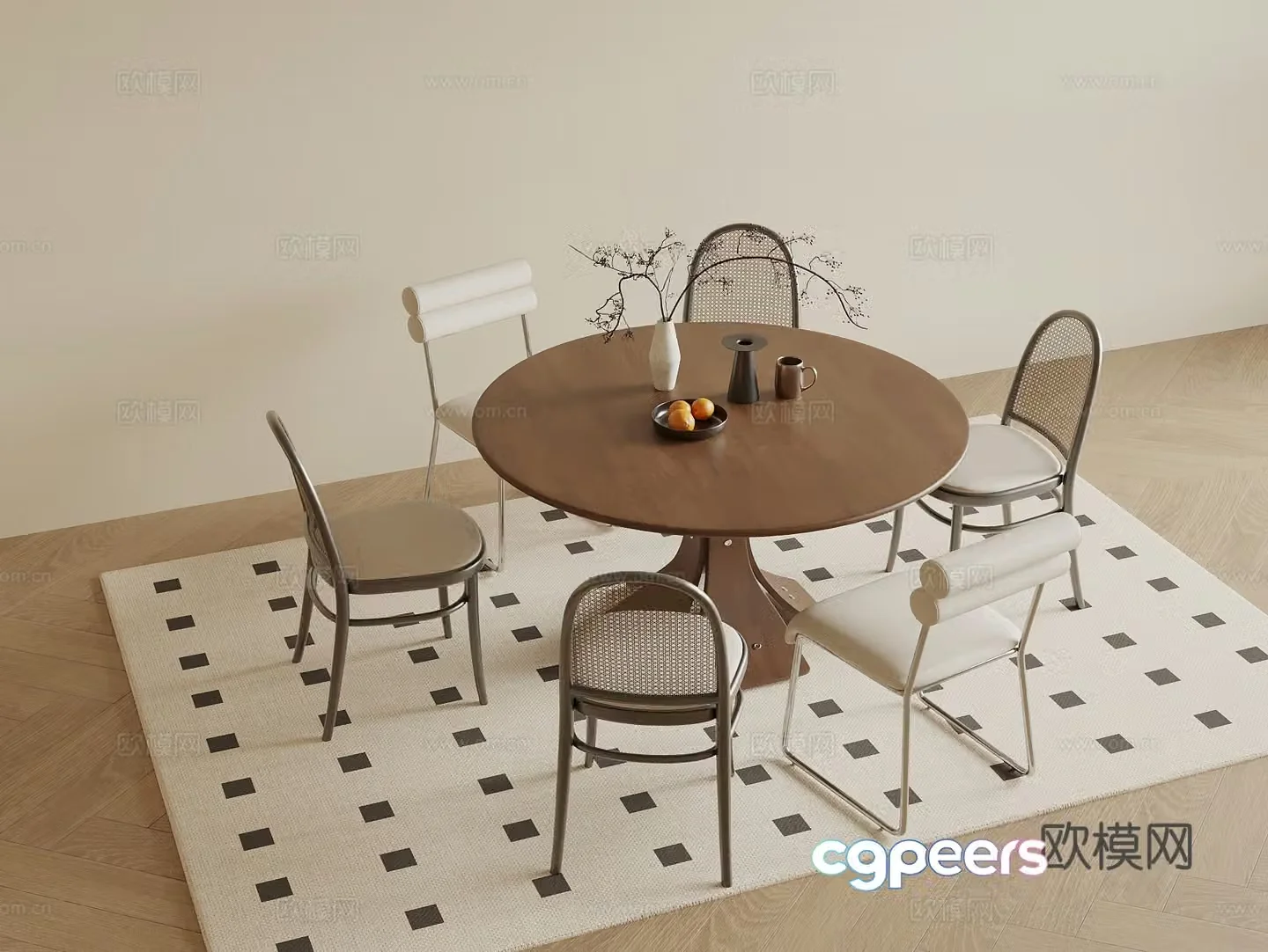 Wasabi medieval style round dining table and chair combination single chair 3D model