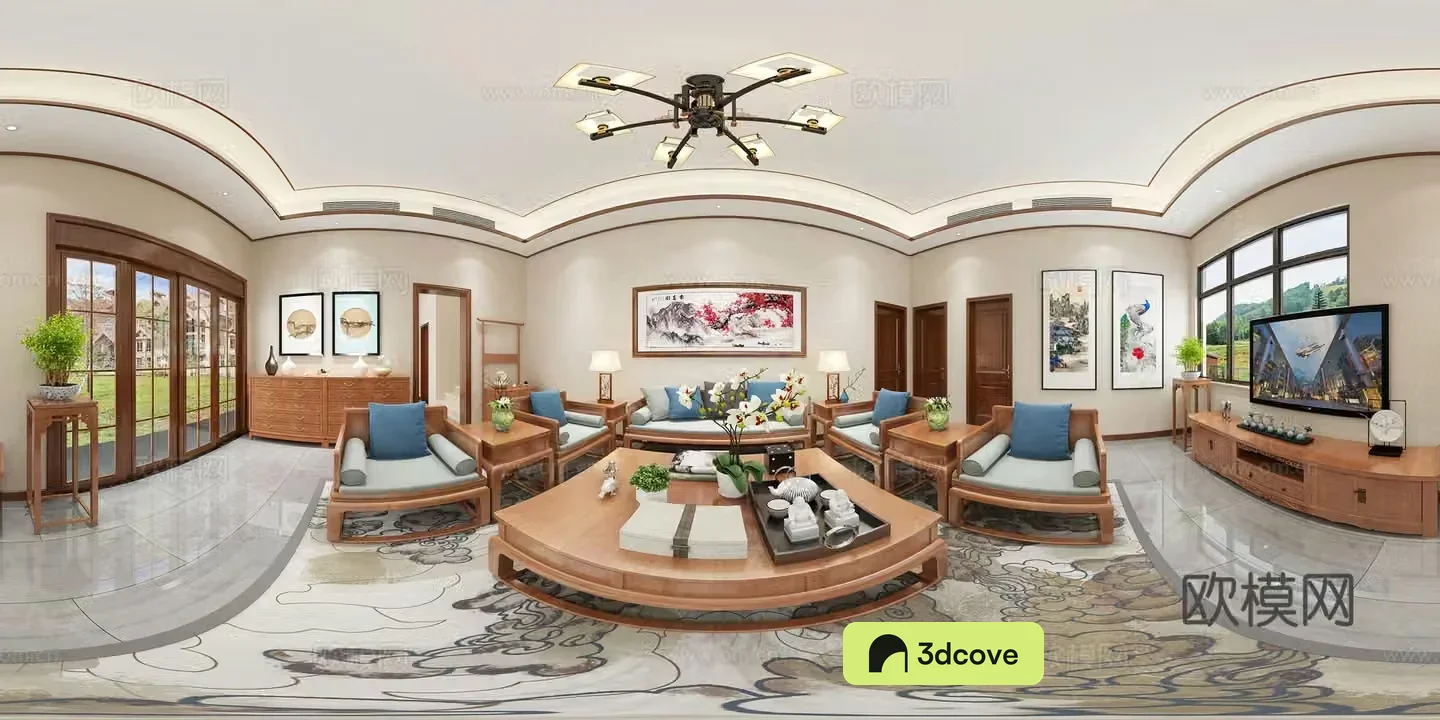 New Chinese style living room cr panoramic