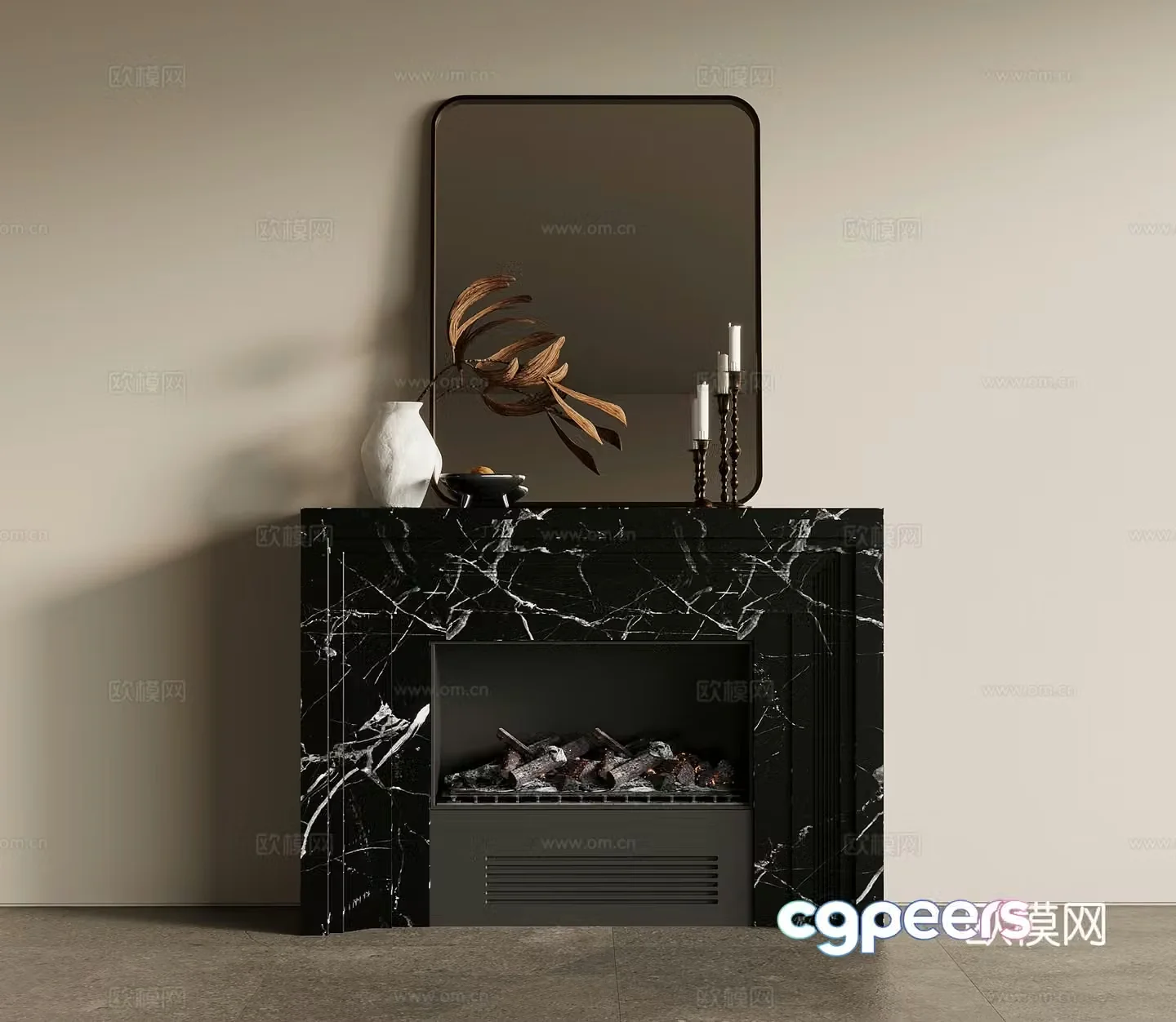 Fireplace French fireplace Electronic fireplace Fireplace Firewood pile 3d model