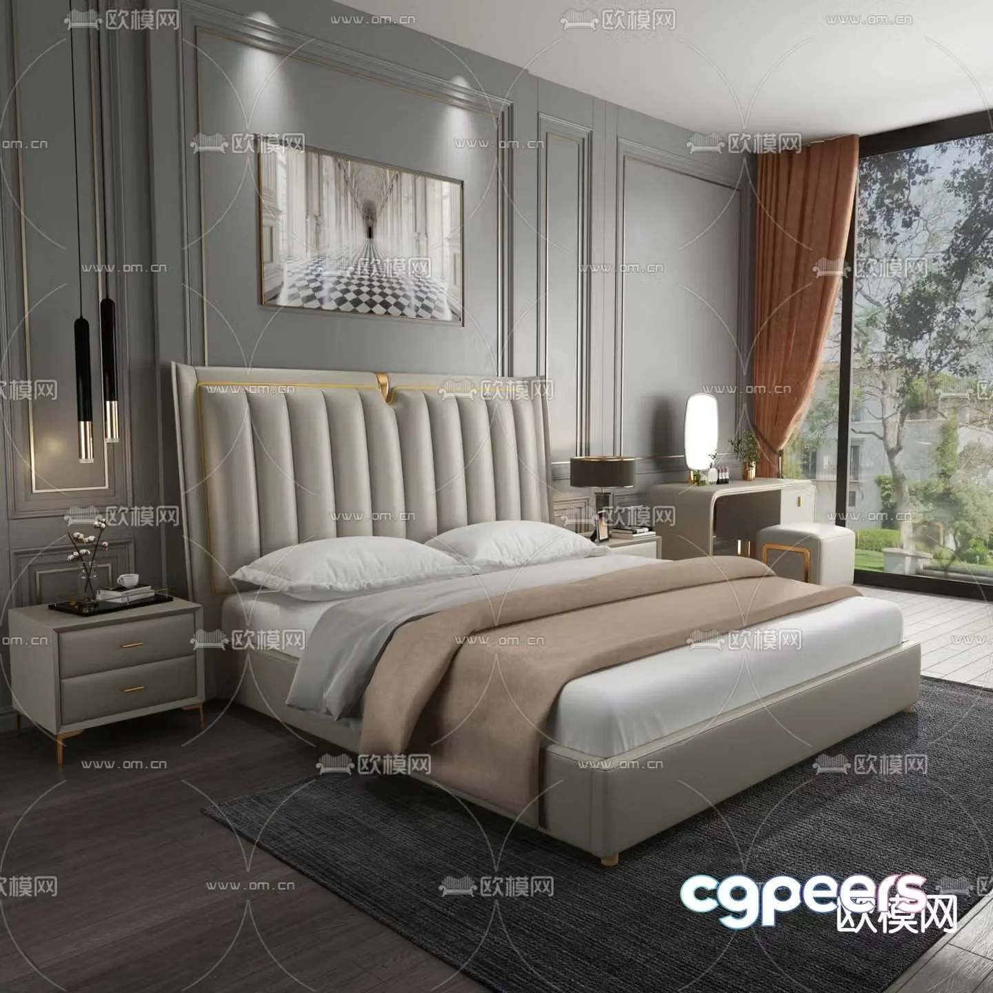 Light luxury double bed 3D model