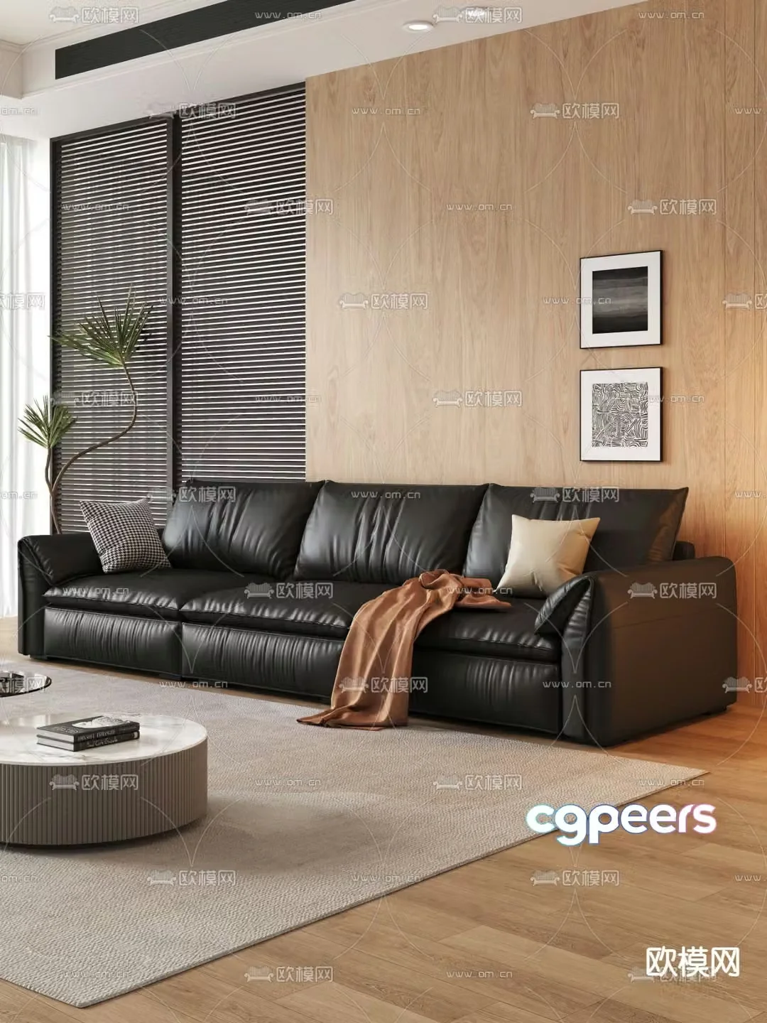 Modern three-seat sofa leather sofa 3d model