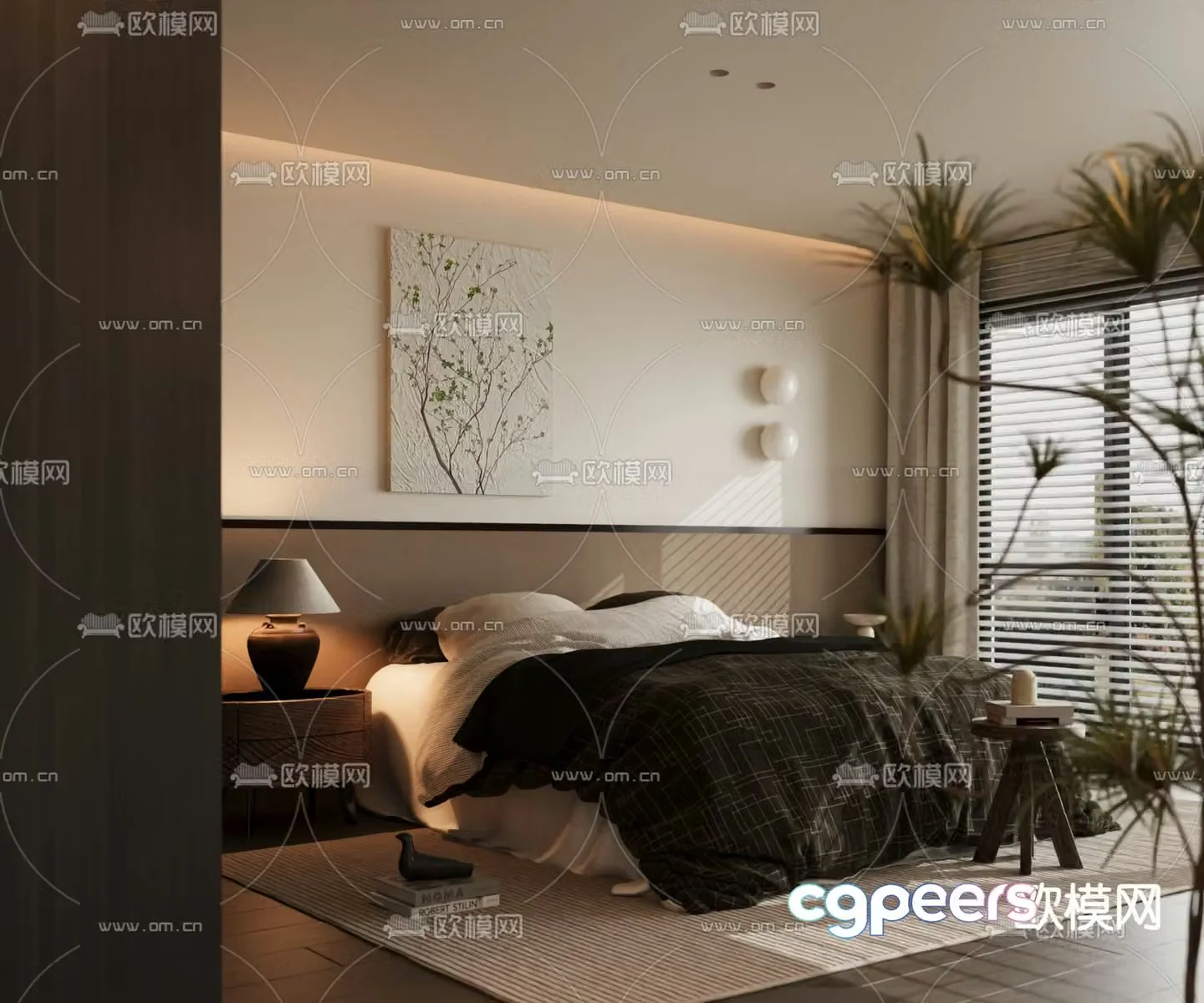Italian room double bed 3d model