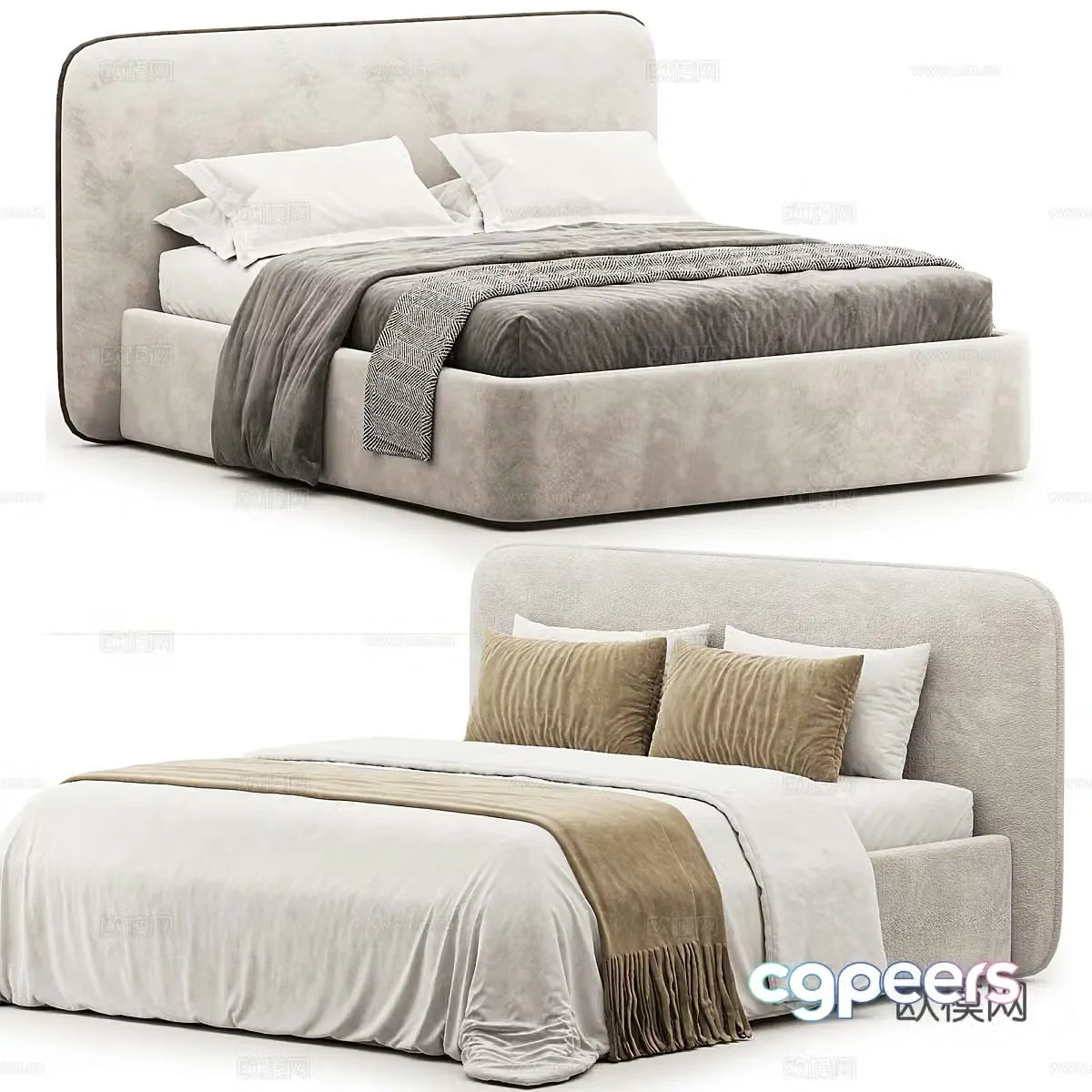 Barry fabric double bed 3D model