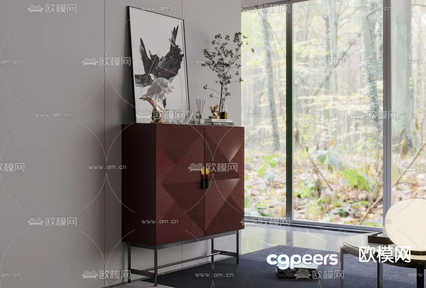 New Chinese style side cabinet entrance cabinet high cabinet 3D model