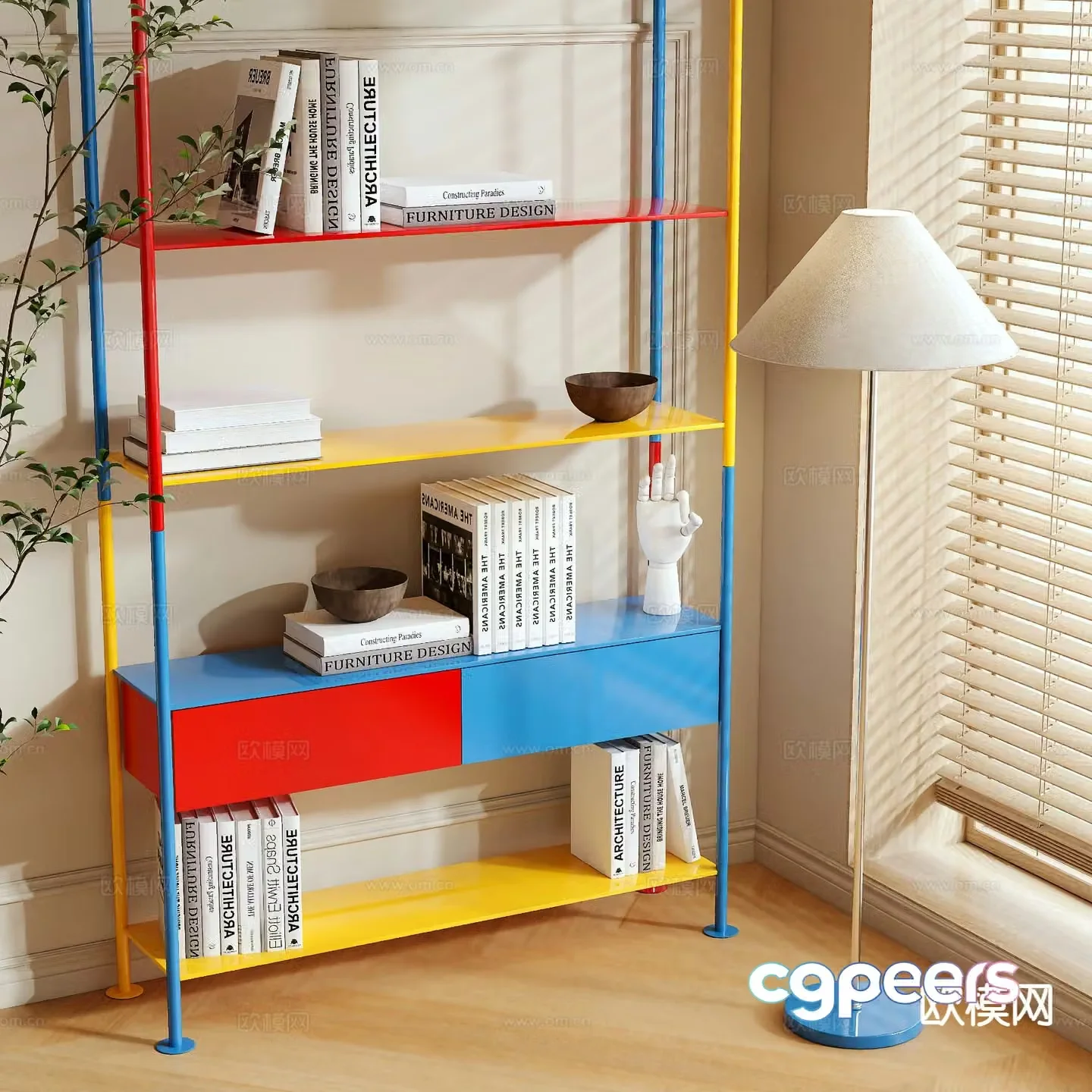 memphis bookshelf storage rack bauhaus dopamine bookshelf 3d model