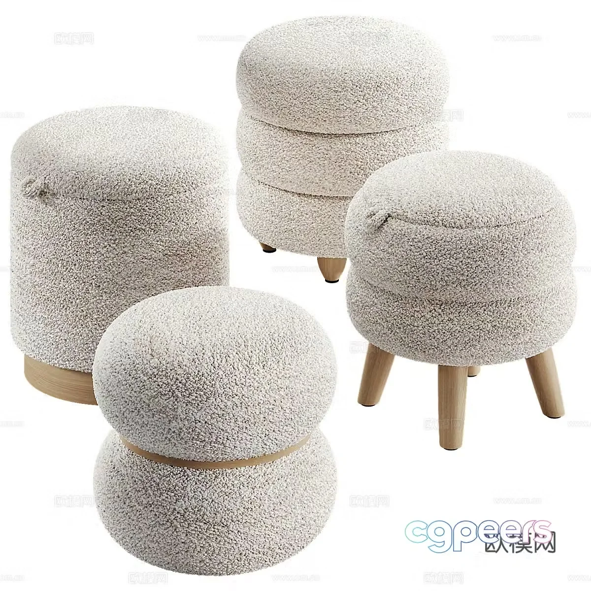 Modern cream style fabric stool 3d model