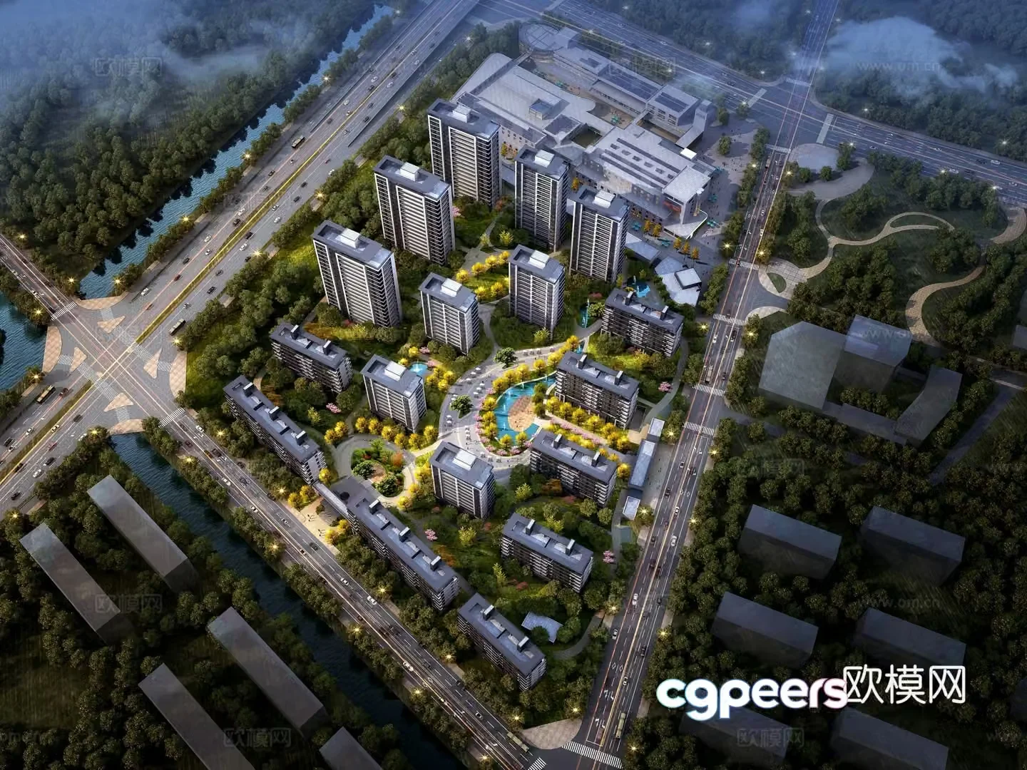 Residential area aerial view 3d model
