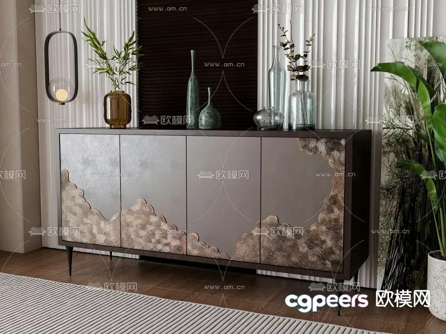New Chinese style side cabinet entrance cabinet Duanjing cabinet 3D model