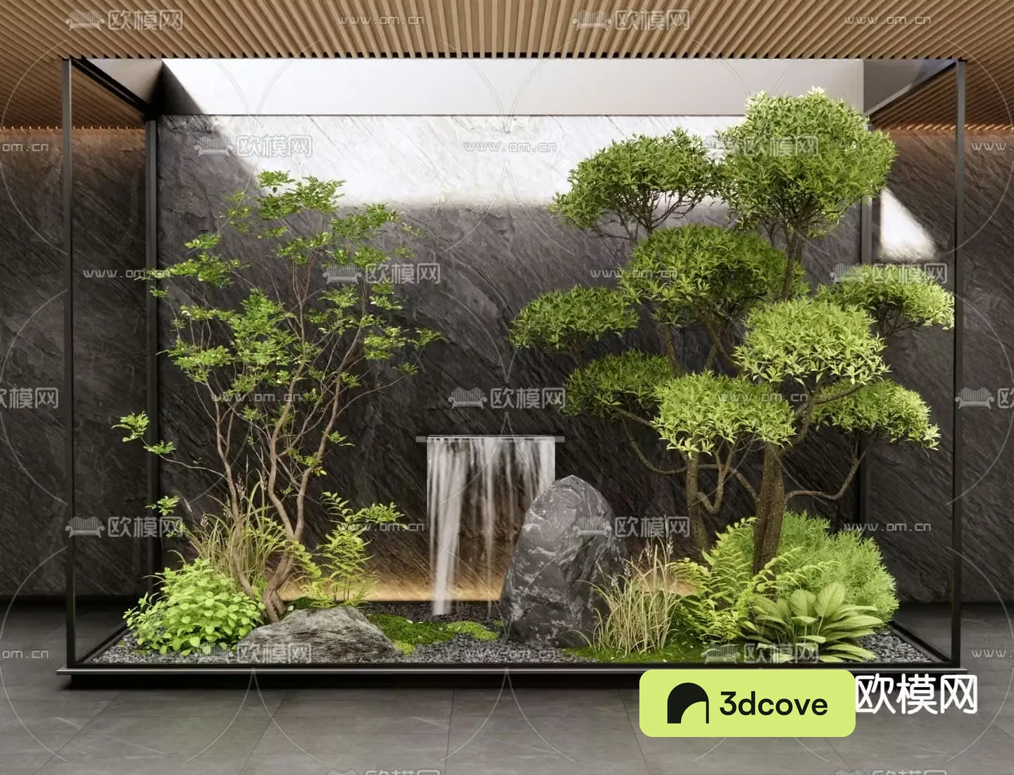 Indoor landscape plant landscaping falling water feature wall