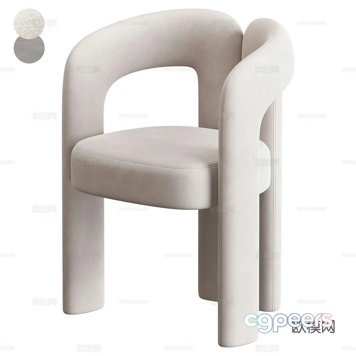 Modern cream style fabric chair 3d model