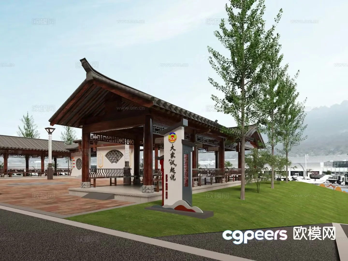 New Chinese style cultural corridor 3D model