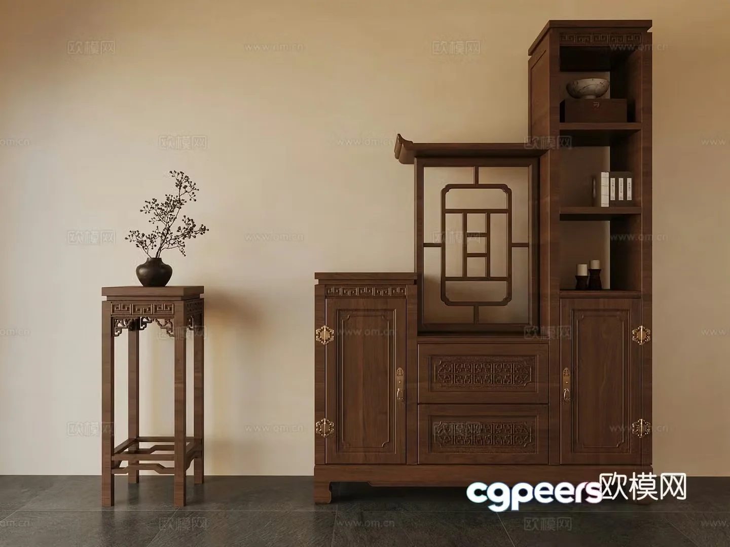 New Chinese style partition cabinet side cabinet 3D model