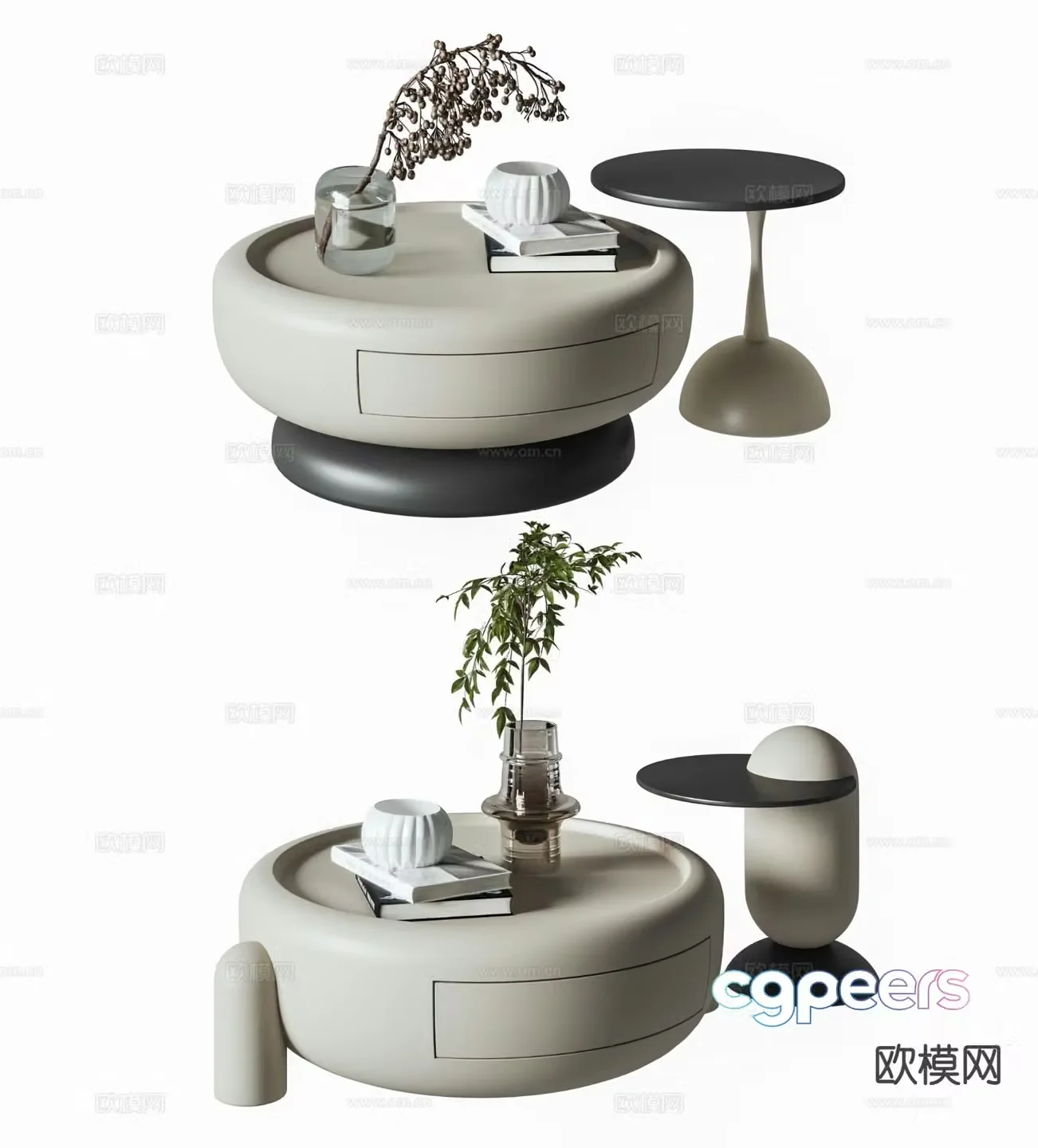 Cream style coffee table mother-in-law coffee table 3d model