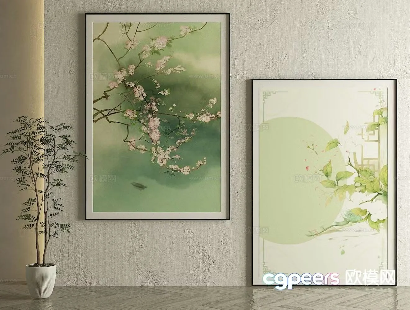 New Chinese style decorative painting flower painting oil painting 3d model