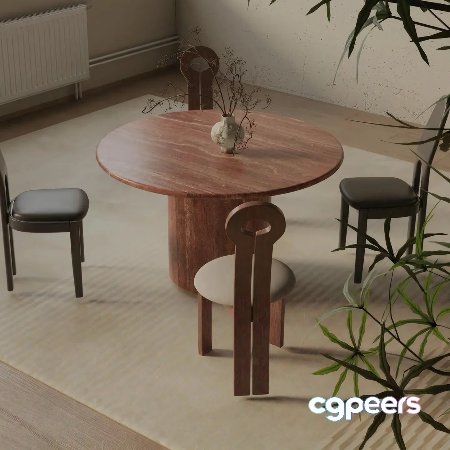 Modern Minimalist Dining Room 3D Model – 11707 – VRAY Render