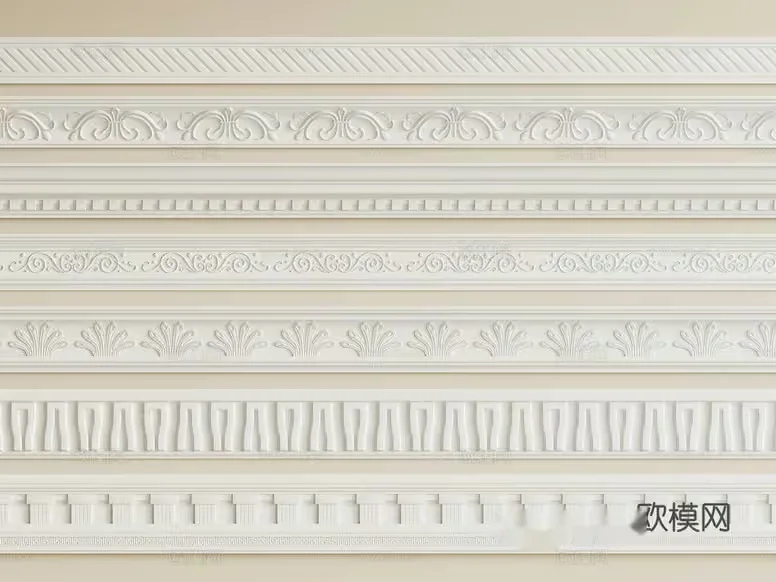 Classic White Ceiling Borders 3D Model – 14627 – VRAY Render