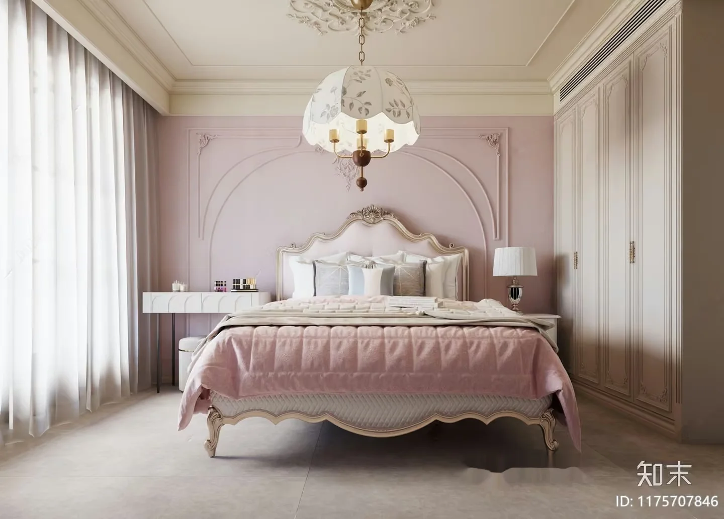 A Bed With A Pink Blanket 3D Model – 6766 – VRAY Render