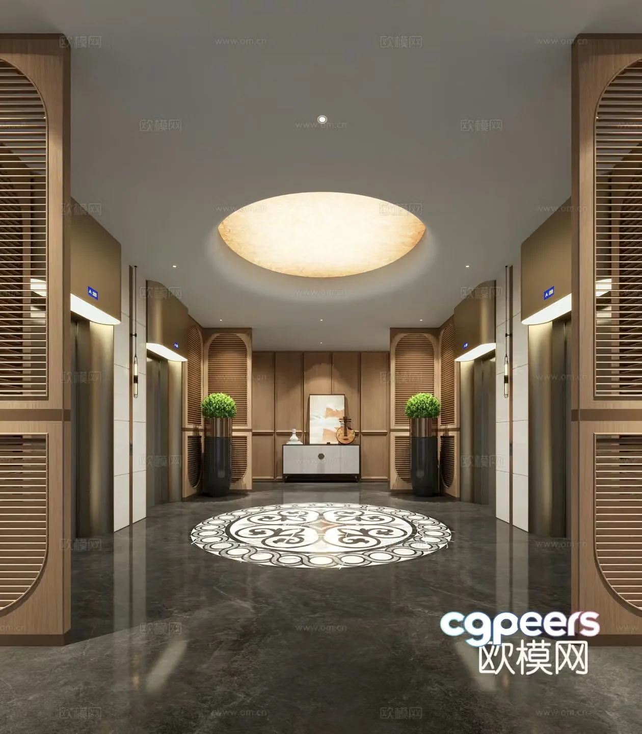 New Chinese-style hotel elevator hall club elevator hall 3D model