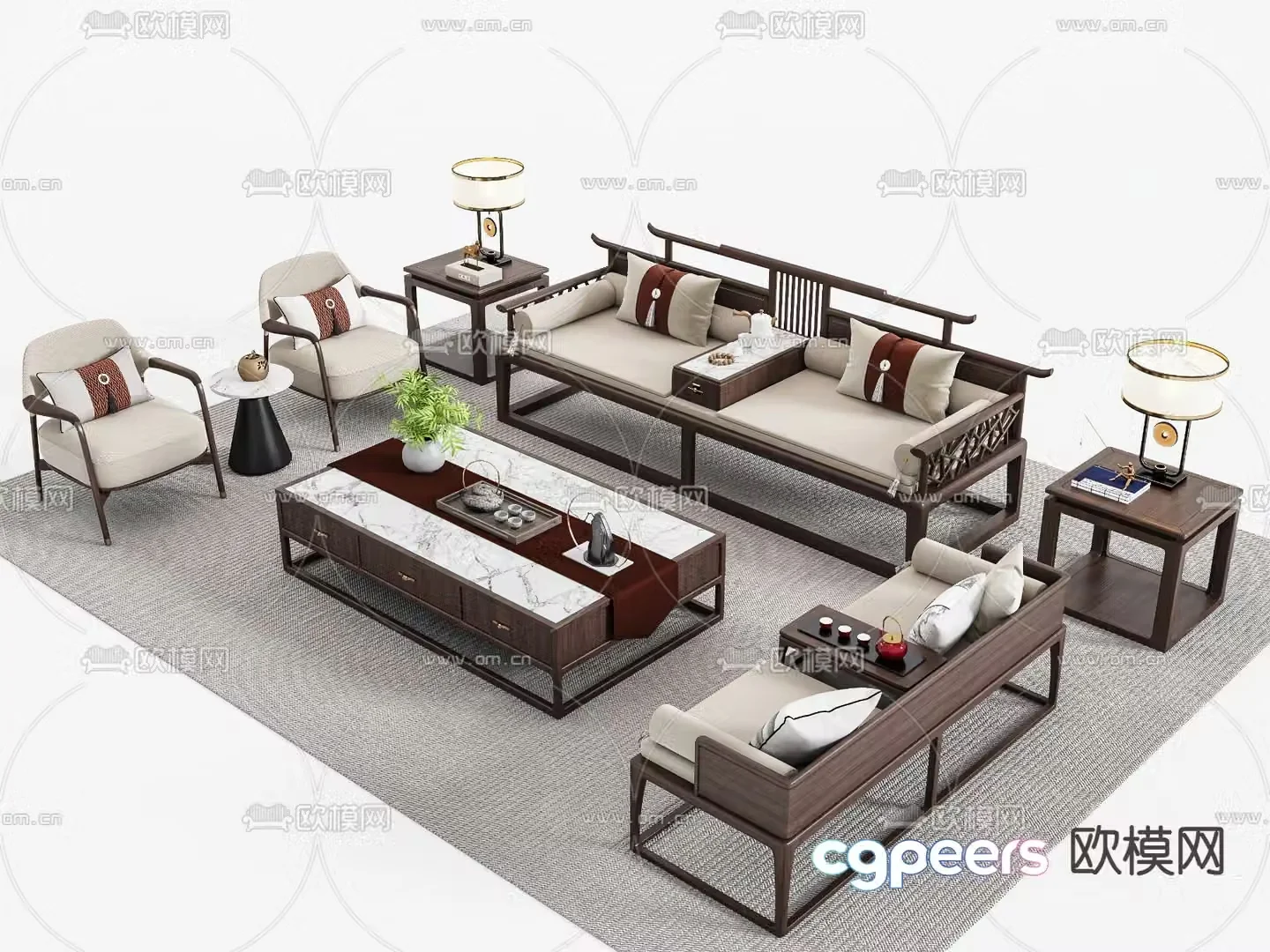 New Chinese style modular sofa 3d model