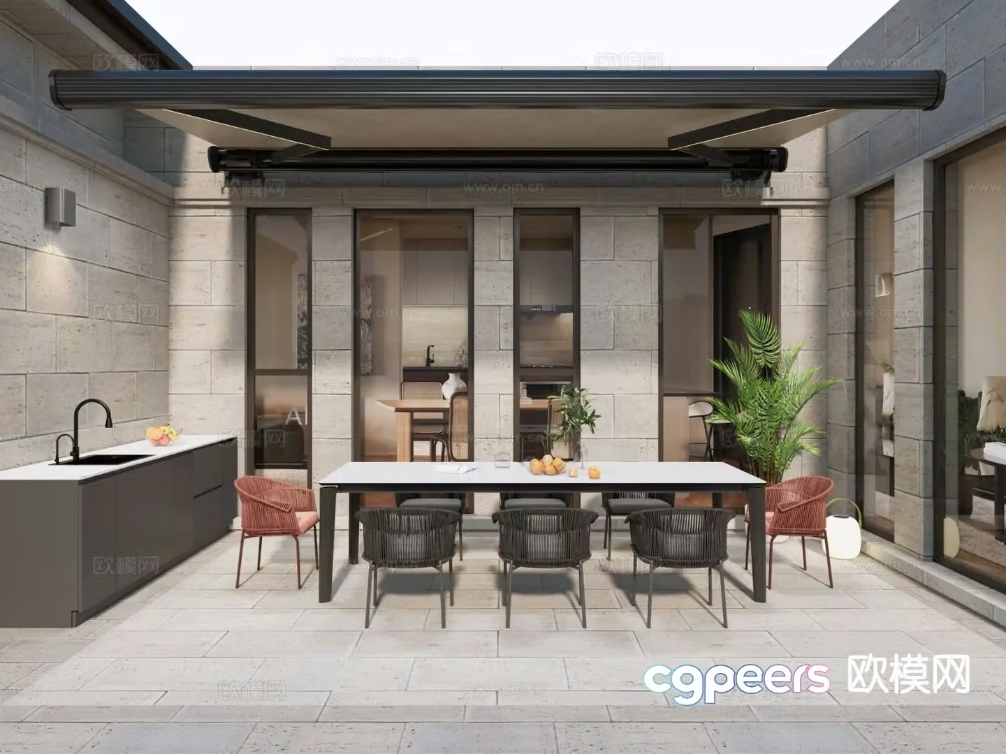 Modern balcony terrace roof garden 3d model