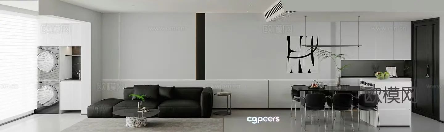 Modern living and dining room combination sofa island shoe cabinet wine cabinet dining table modern living room minimalist 3D model