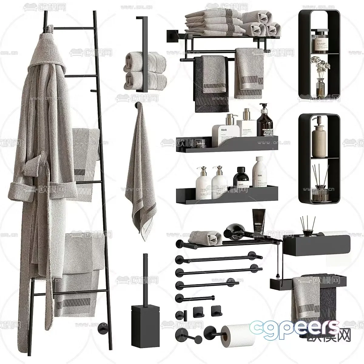 Toiletries Bathrobe Towel Shampoo 3d Model