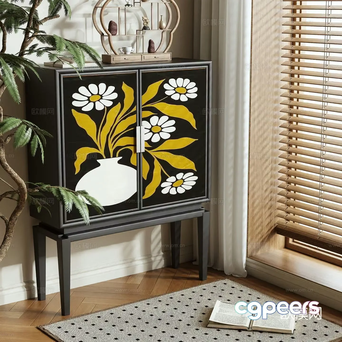 Medieval style storage cabinet tall cabinet 3D model