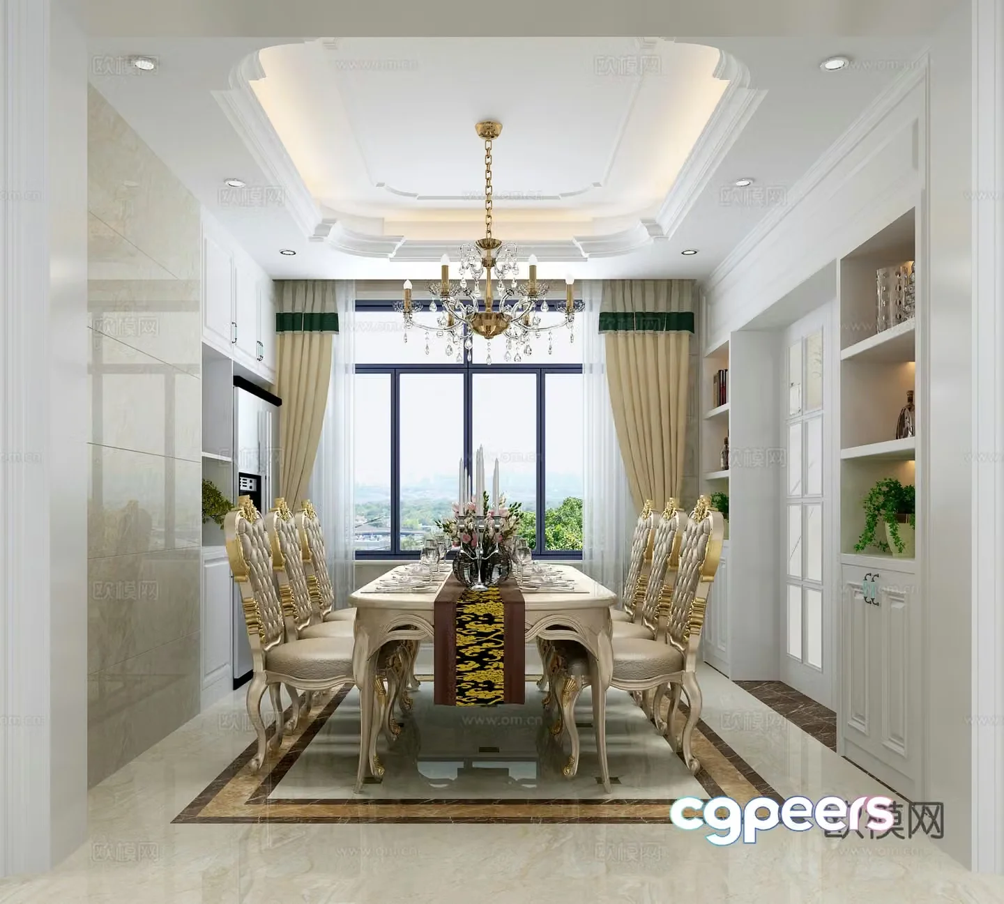 Simple European and European style living room sofa background wall chandeliers 3d model