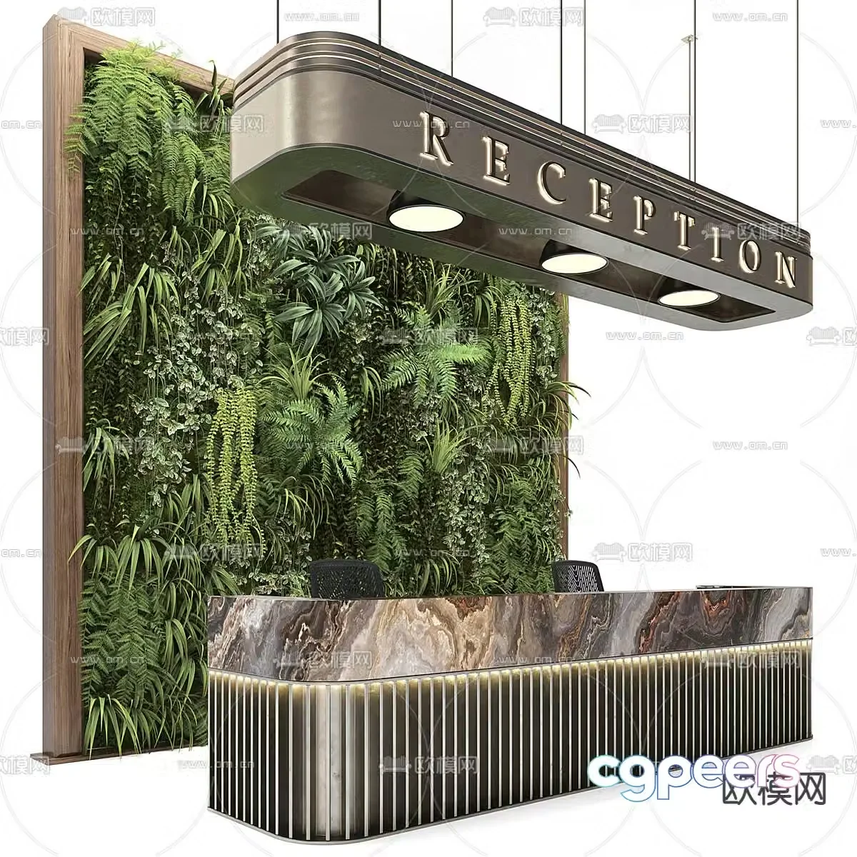 Plant wall front desk reception desk service desk 3D model